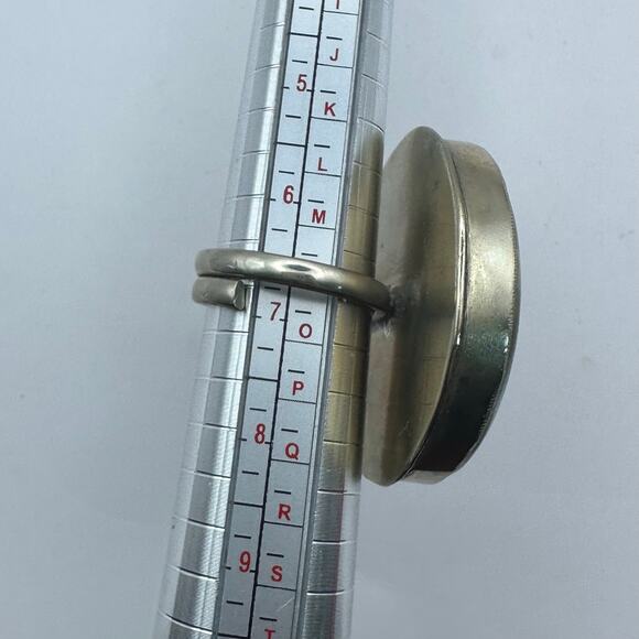 Large Stone Western Adjustable Ring Green SIlver Yellow Boho - Picture 10 of 10